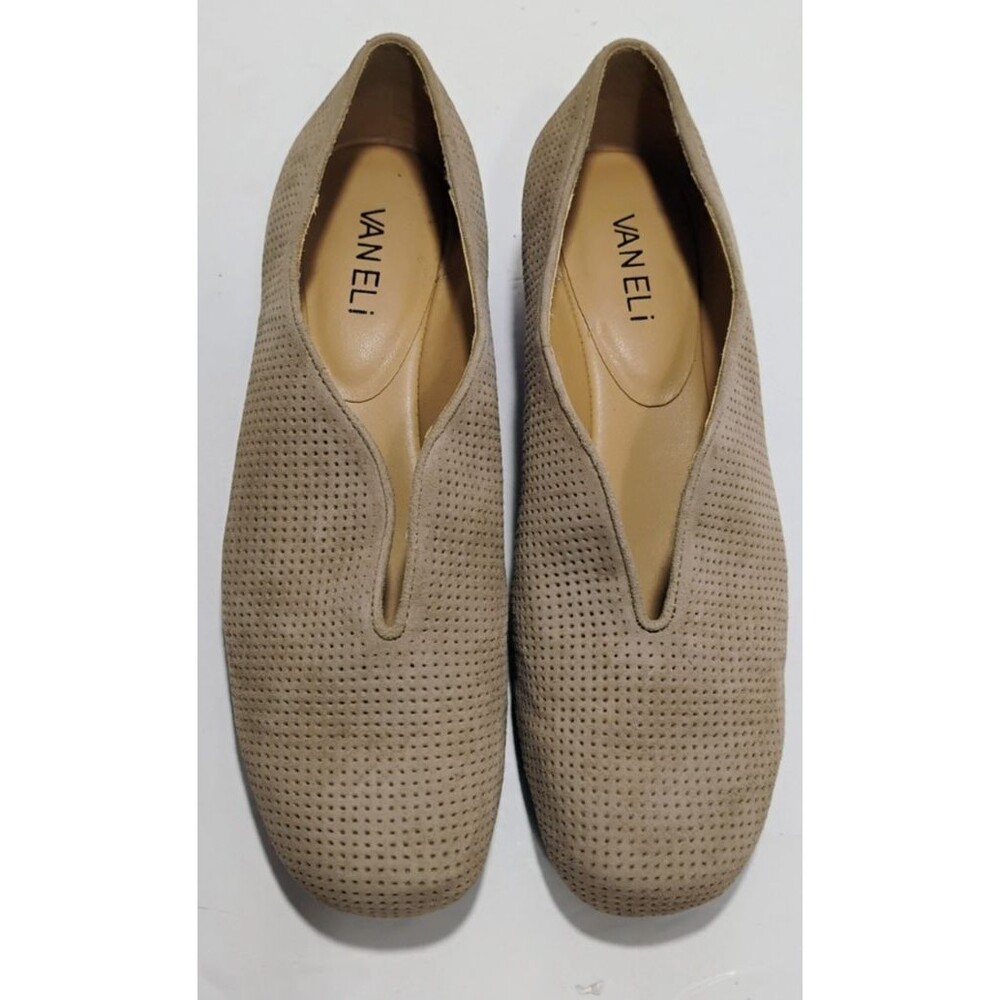 Vaneli Suede Loafers Tan Low Wedge Slip On Shoes Womens 7.5 VGC